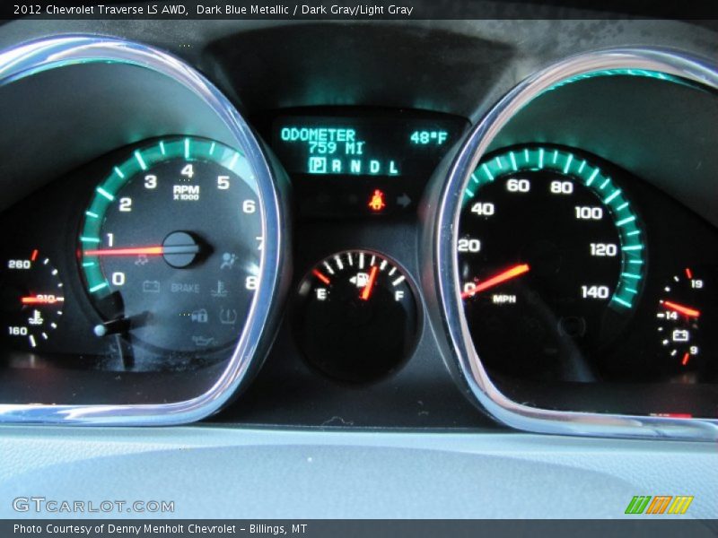 Dark Blue Metallic / Dark Gray/Light Gray 2012 Chevrolet Traverse LS AWD