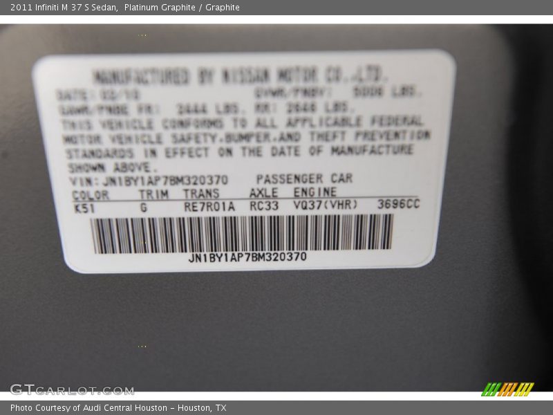 Platinum Graphite / Graphite 2011 Infiniti M 37 S Sedan