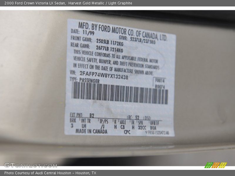 Harvest Gold Metallic / Light Graphite 2000 Ford Crown Victoria LX Sedan