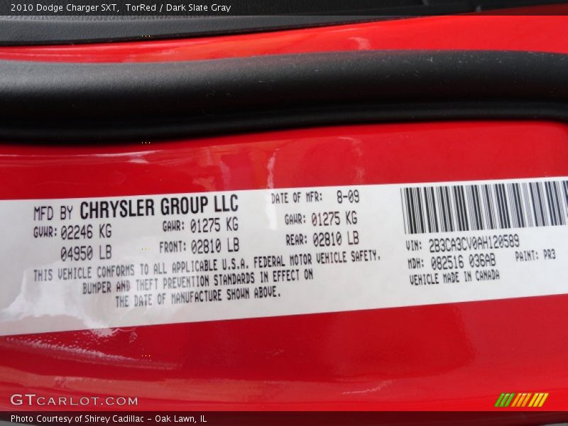TorRed / Dark Slate Gray 2010 Dodge Charger SXT