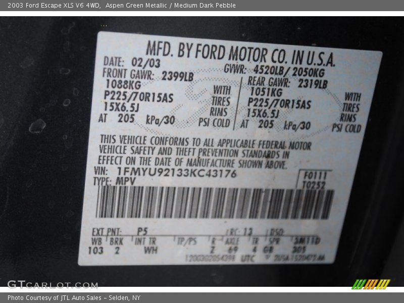 Aspen Green Metallic / Medium Dark Pebble 2003 Ford Escape XLS V6 4WD