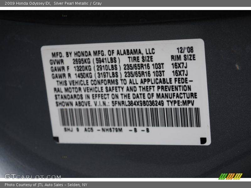 Silver Pearl Metallic / Gray 2009 Honda Odyssey EX