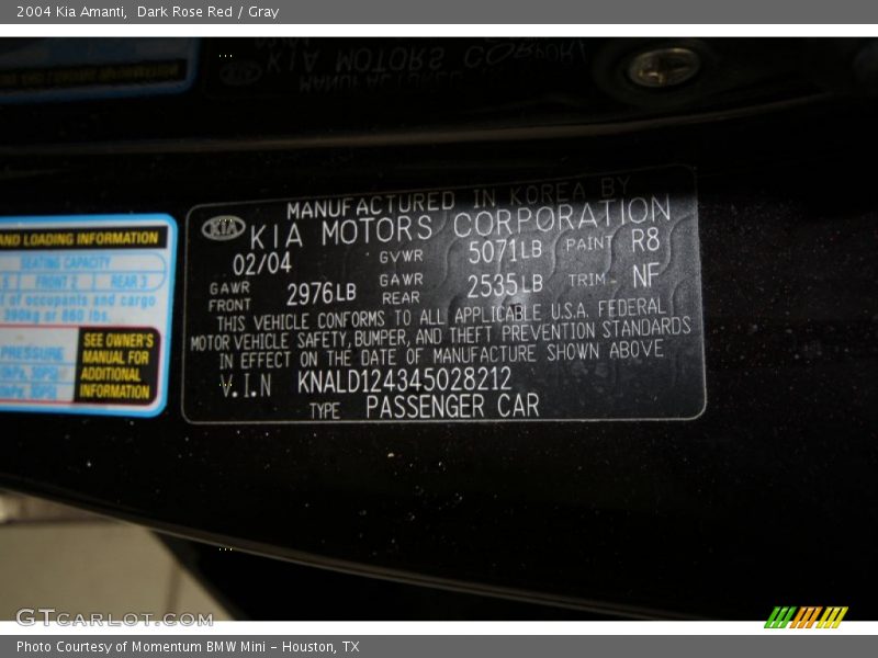 2004 Amanti  Dark Rose Red Color Code R8
