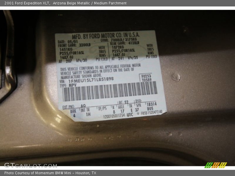 2001 Expedition XLT Arizona Beige Metallic Color Code AQ