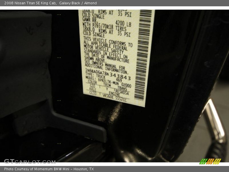 Galaxy Black / Almond 2008 Nissan Titan SE King Cab