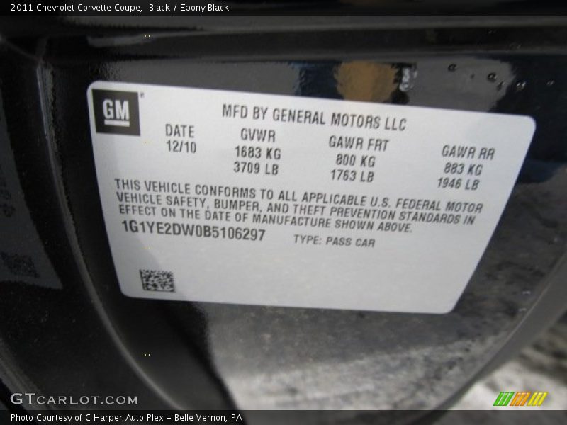 Info Tag of 2011 Corvette Coupe