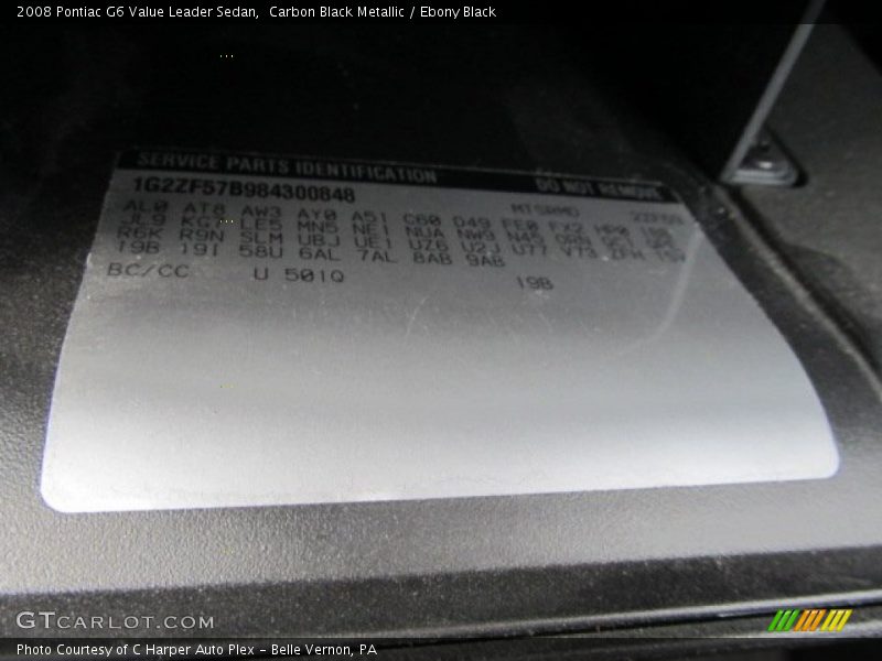Carbon Black Metallic / Ebony Black 2008 Pontiac G6 Value Leader Sedan