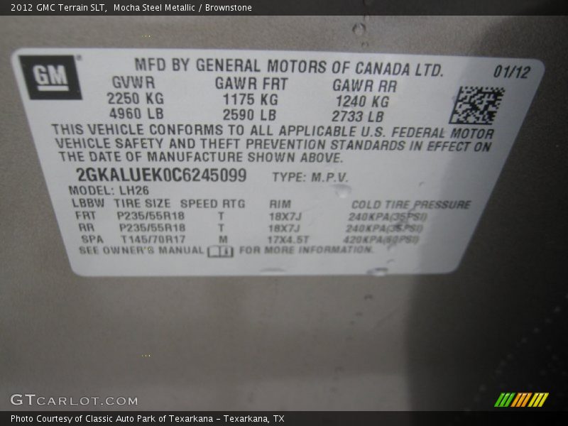 Mocha Steel Metallic / Brownstone 2012 GMC Terrain SLT
