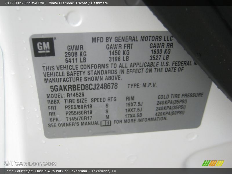 White Diamond Tricoat / Cashmere 2012 Buick Enclave FWD