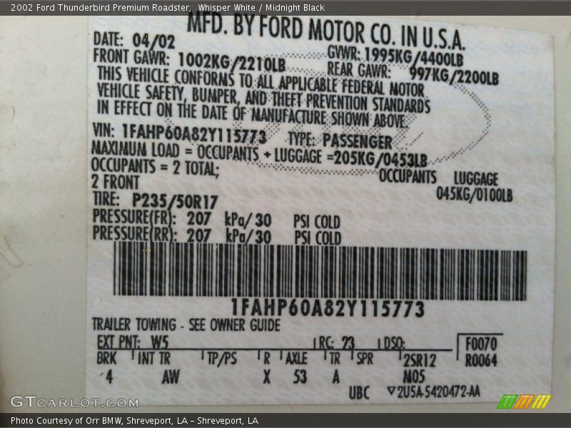 W5 - 2002 Ford Thunderbird Premium Roadster