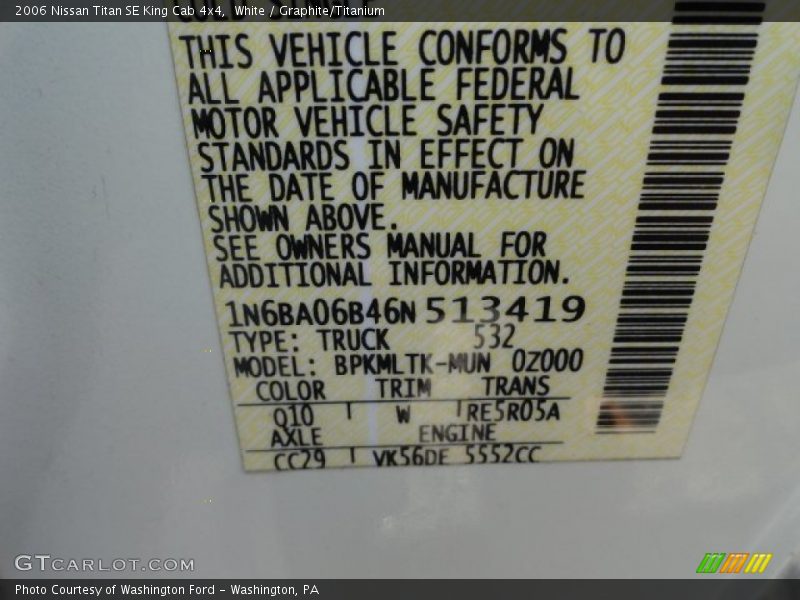 White / Graphite/Titanium 2006 Nissan Titan SE King Cab 4x4