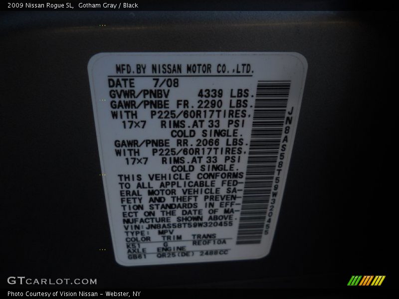 Gotham Gray / Black 2009 Nissan Rogue SL