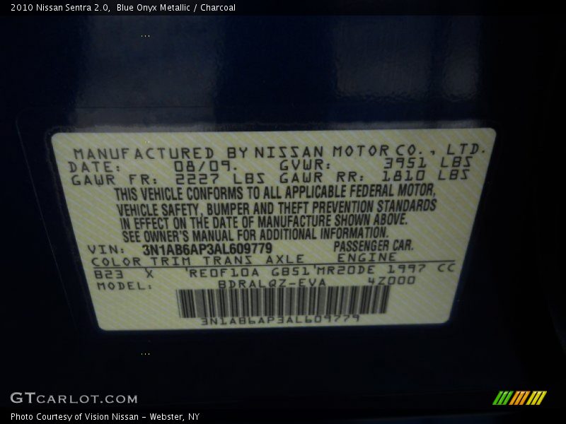 Blue Onyx Metallic / Charcoal 2010 Nissan Sentra 2.0