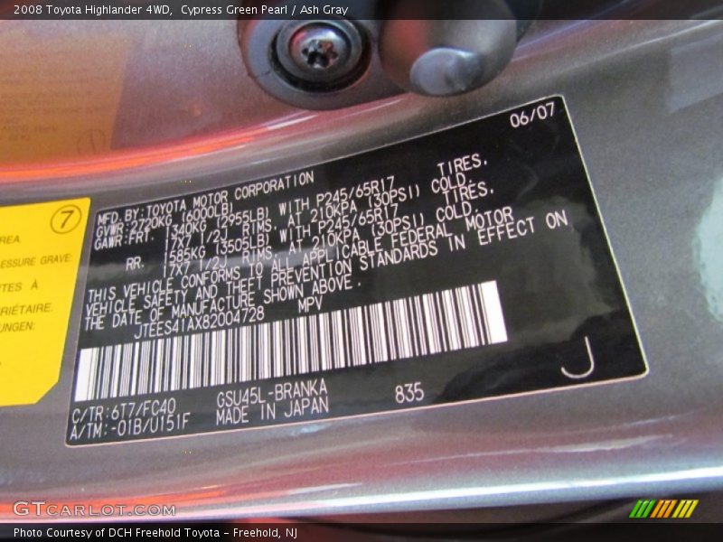 Cypress Green Pearl / Ash Gray 2008 Toyota Highlander 4WD