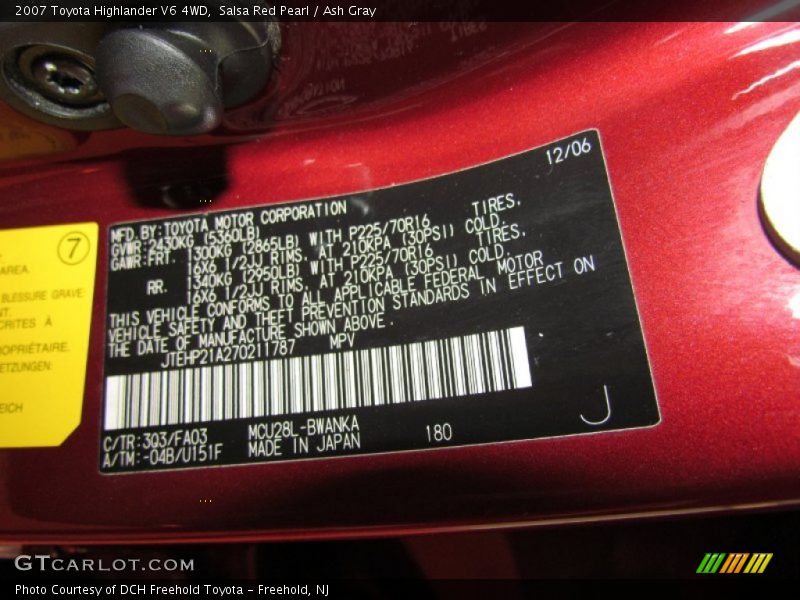 Salsa Red Pearl / Ash Gray 2007 Toyota Highlander V6 4WD