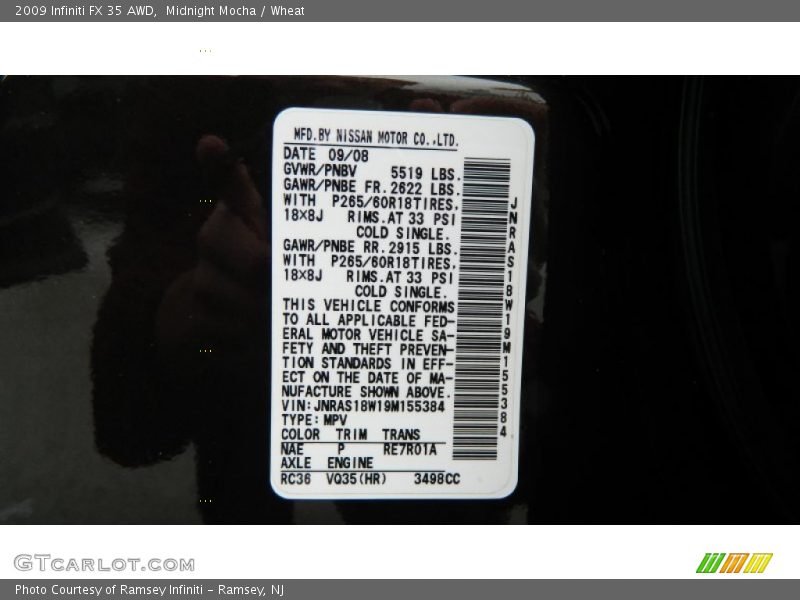 Midnight Mocha / Wheat 2009 Infiniti FX 35 AWD