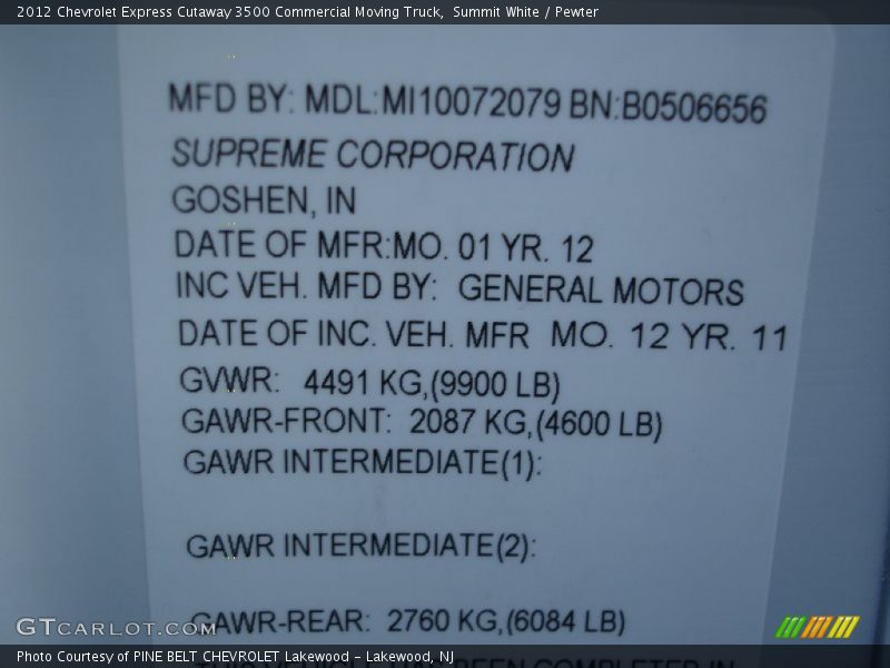 Summit White / Pewter 2012 Chevrolet Express Cutaway 3500 Commercial Moving Truck