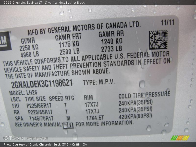 Silver Ice Metallic / Jet Black 2012 Chevrolet Equinox LT