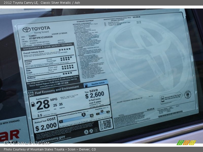Classic Silver Metallic / Ash 2012 Toyota Camry LE