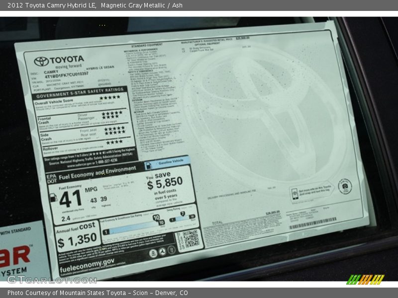 Magnetic Gray Metallic / Ash 2012 Toyota Camry Hybrid LE