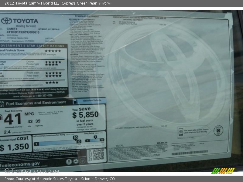 Cypress Green Pearl / Ivory 2012 Toyota Camry Hybrid LE