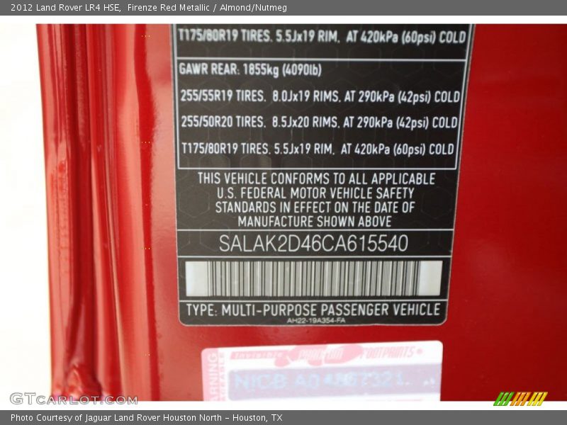 Firenze Red Metallic / Almond/Nutmeg 2012 Land Rover LR4 HSE