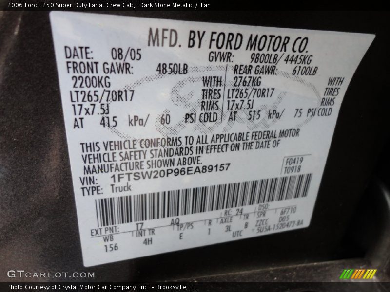 2006 F250 Super Duty Lariat Crew Cab Dark Stone Metallic Color Code T7