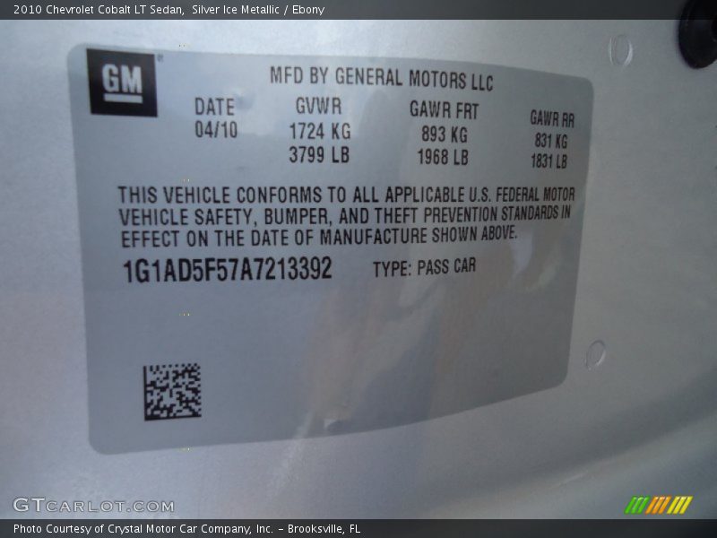 Silver Ice Metallic / Ebony 2010 Chevrolet Cobalt LT Sedan