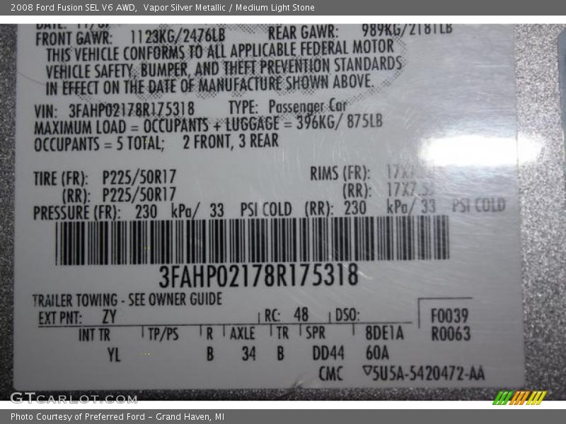 Vapor Silver Metallic / Medium Light Stone 2008 Ford Fusion SEL V6 AWD