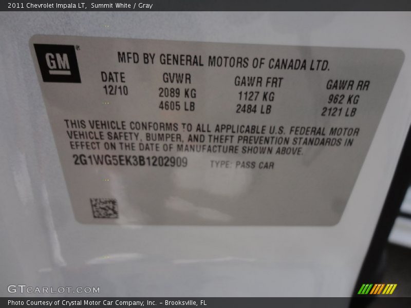 Summit White / Gray 2011 Chevrolet Impala LT