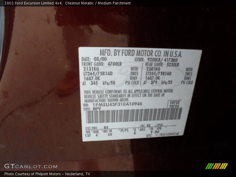 2001 Excursion Limited 4x4 Chestnut Metallic Color Code B4