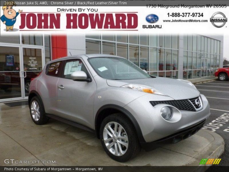 Chrome Silver / Black/Red Leather/Silver Trim 2012 Nissan Juke SL AWD