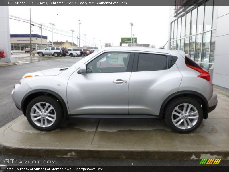 Chrome Silver / Black/Red Leather/Silver Trim 2012 Nissan Juke SL AWD