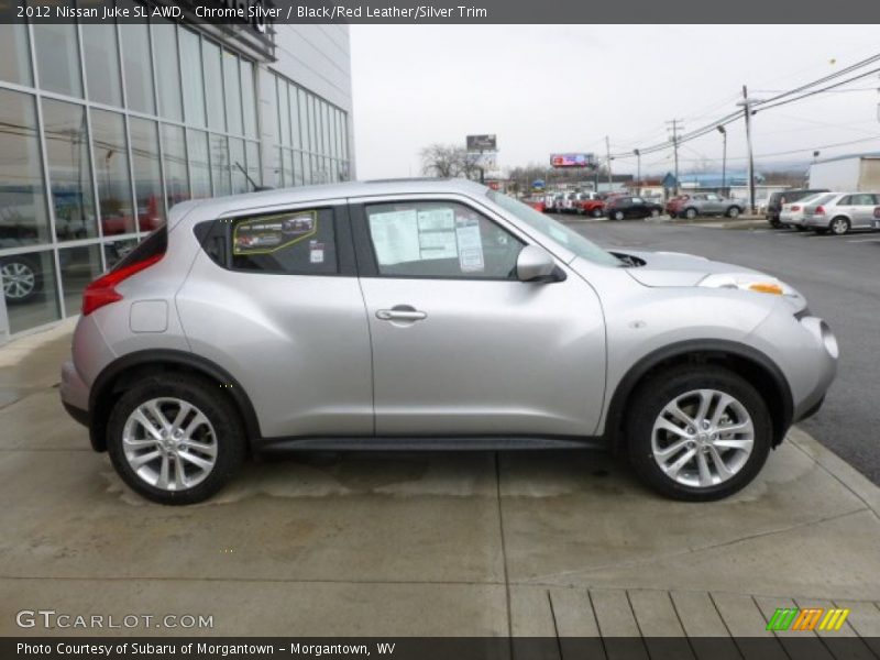 Chrome Silver / Black/Red Leather/Silver Trim 2012 Nissan Juke SL AWD