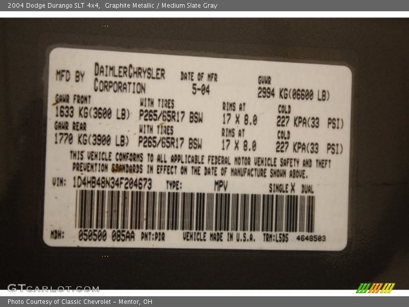 Graphite Metallic / Medium Slate Gray 2004 Dodge Durango SLT 4x4
