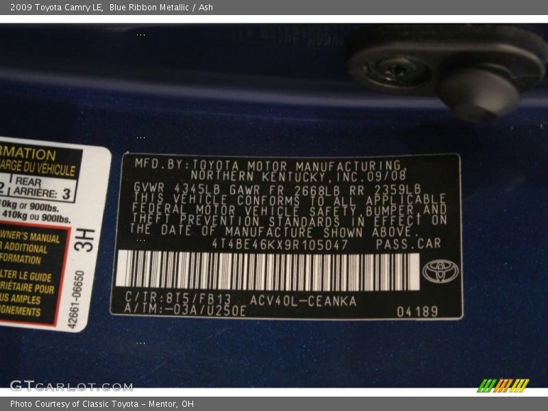 Blue Ribbon Metallic / Ash 2009 Toyota Camry LE