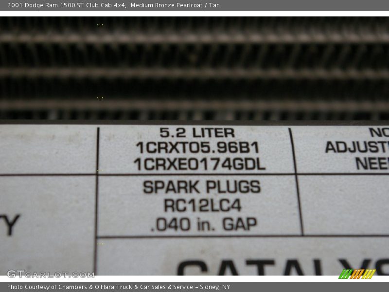 Info Tag of 2001 Ram 1500 ST Club Cab 4x4