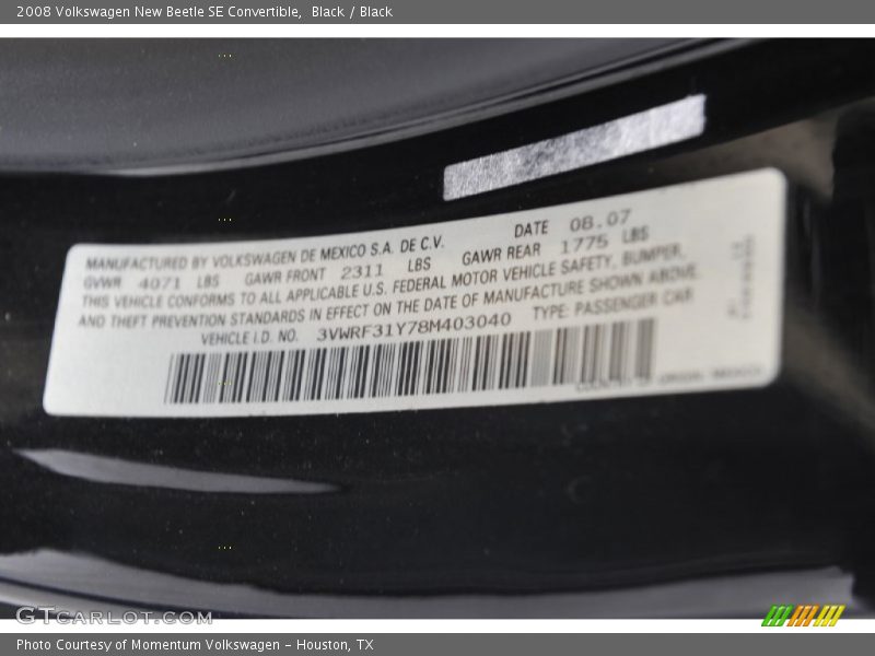 Black / Black 2008 Volkswagen New Beetle SE Convertible