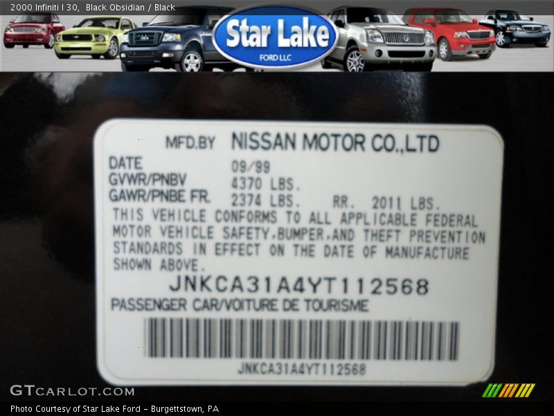 Black Obsidian / Black 2000 Infiniti I 30