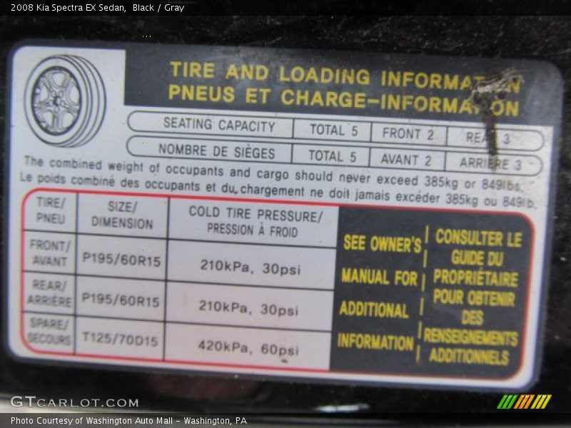 Black / Gray 2008 Kia Spectra EX Sedan