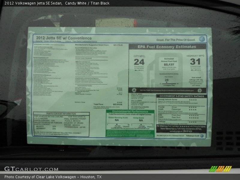 Candy White / Titan Black 2012 Volkswagen Jetta SE Sedan