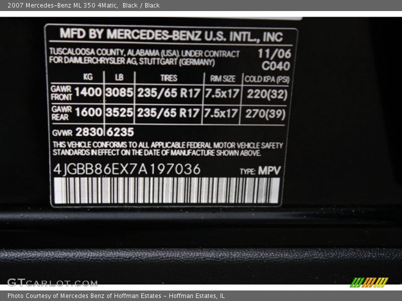 Black / Black 2007 Mercedes-Benz ML 350 4Matic