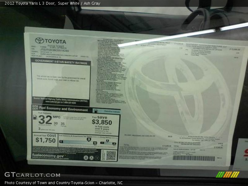 Super White / Ash Gray 2012 Toyota Yaris L 3 Door