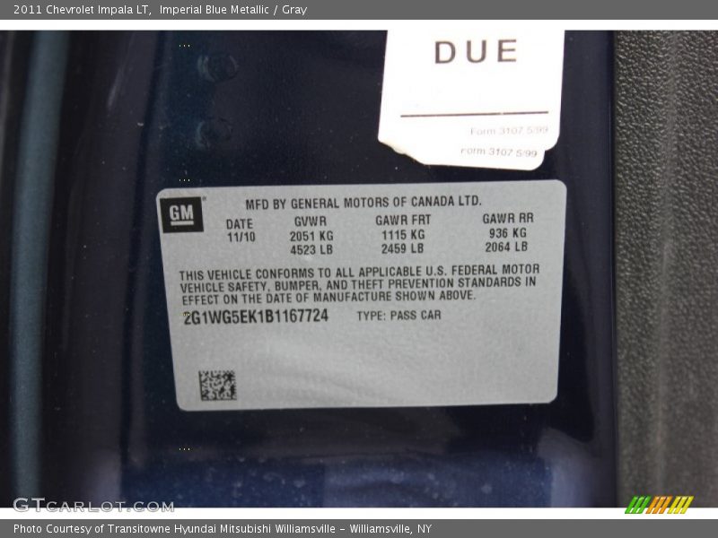 Imperial Blue Metallic / Gray 2011 Chevrolet Impala LT