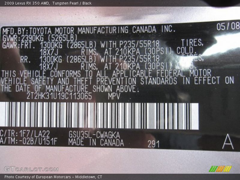 Tungsten Pearl / Black 2009 Lexus RX 350 AWD