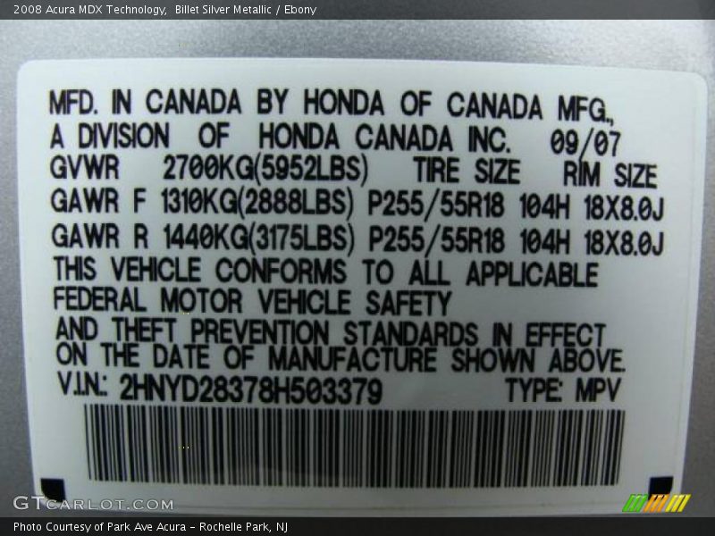 Billet Silver Metallic / Ebony 2008 Acura MDX Technology