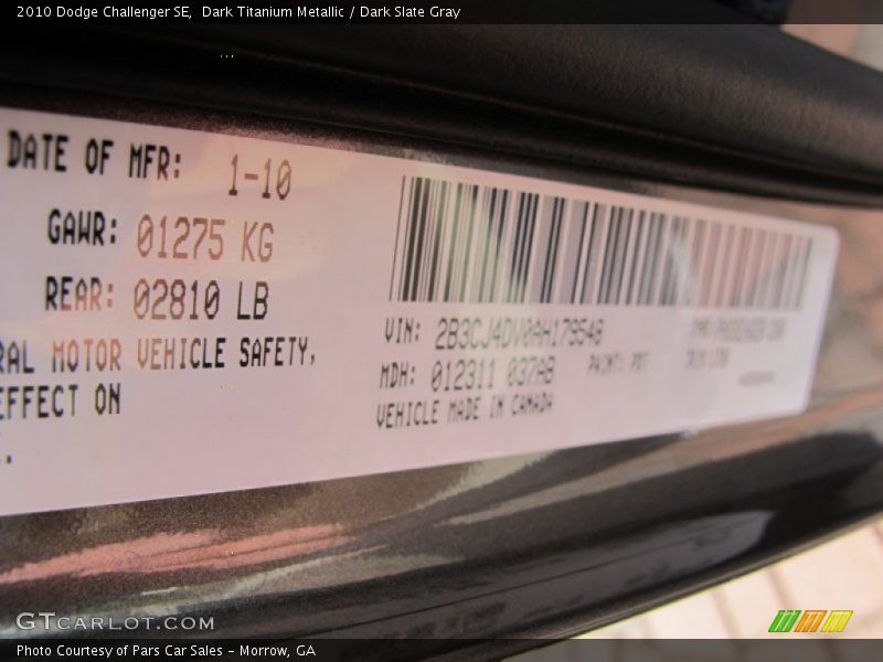 Dark Titanium Metallic / Dark Slate Gray 2010 Dodge Challenger SE