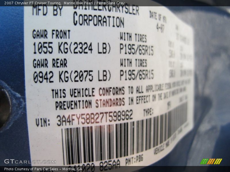Marine Blue Pearl / Pastel Slate Gray 2007 Chrysler PT Cruiser Touring