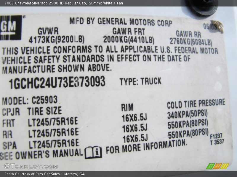 Summit White / Tan 2003 Chevrolet Silverado 2500HD Regular Cab
