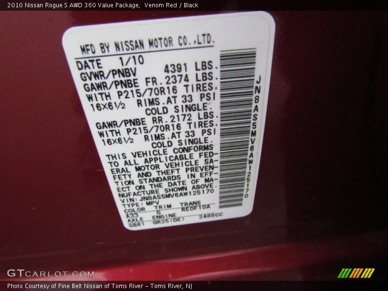 2010 Rogue S AWD 360 Value Package Venom Red Color Code A33